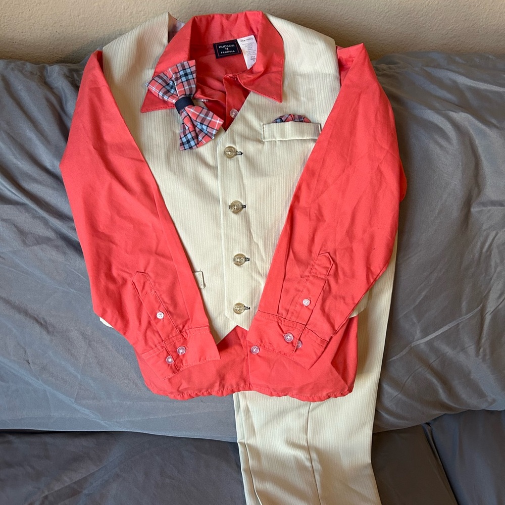 Hudson Jeans Coral Shirt with Plaid Bow Tie